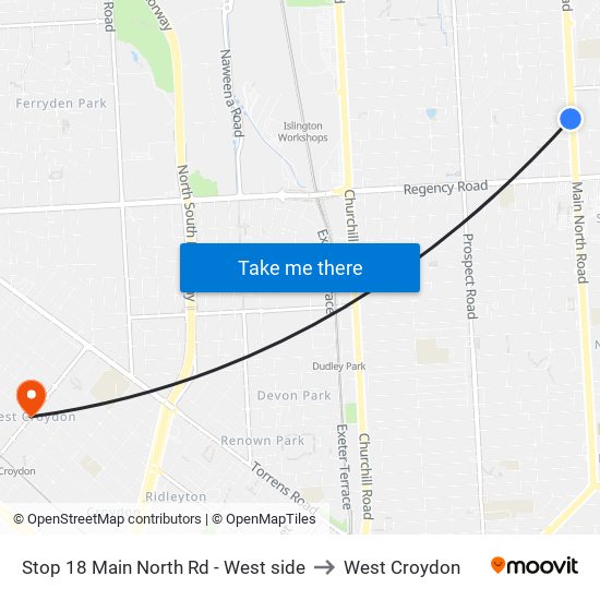 Stop 18 Main North Rd - West side to West Croydon map