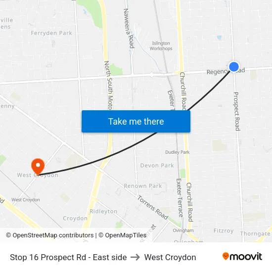 Stop 16 Prospect Rd - East side to West Croydon map