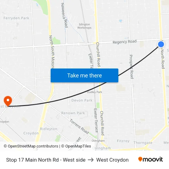 Stop 17 Main North Rd - West side to West Croydon map