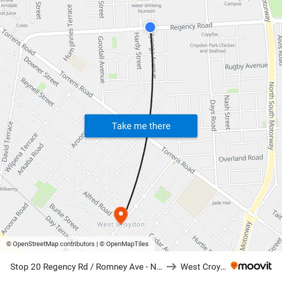 Stop 20 Regency Rd / Romney Ave - North side to West Croydon map