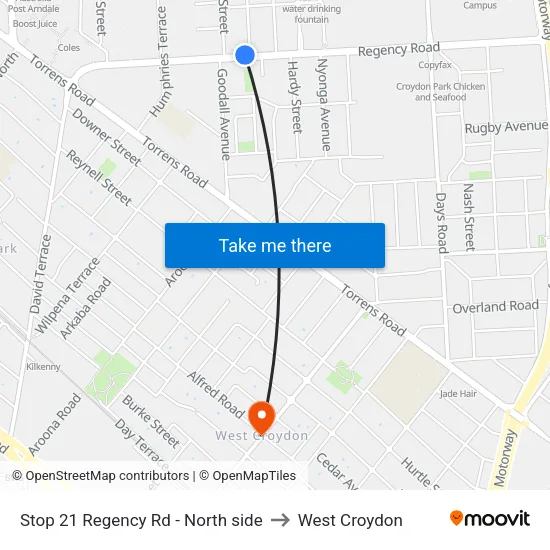 Stop 21 Regency Rd - North side to West Croydon map
