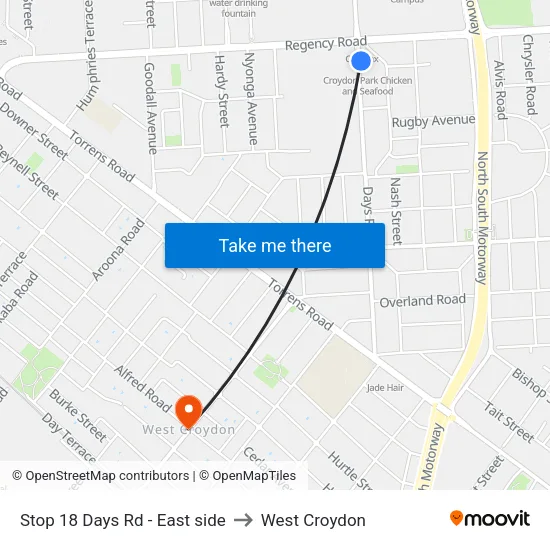 Stop 18 Days Rd - East side to West Croydon map