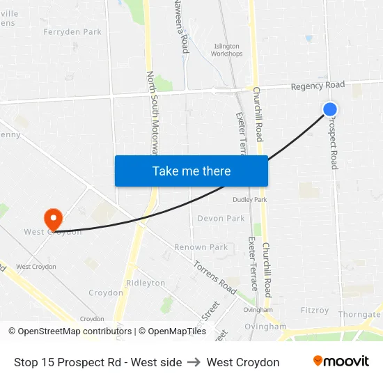 Stop 15 Prospect Rd - West side to West Croydon map