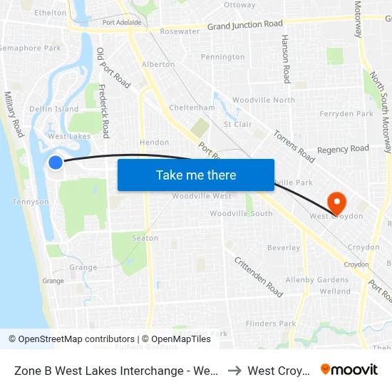 Zone B West Lakes Interchange - West side to West Croydon map