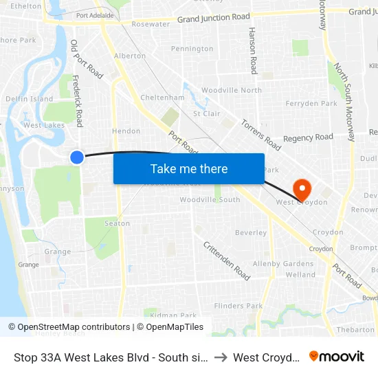 Stop 33A West Lakes Blvd - South side to West Croydon map
