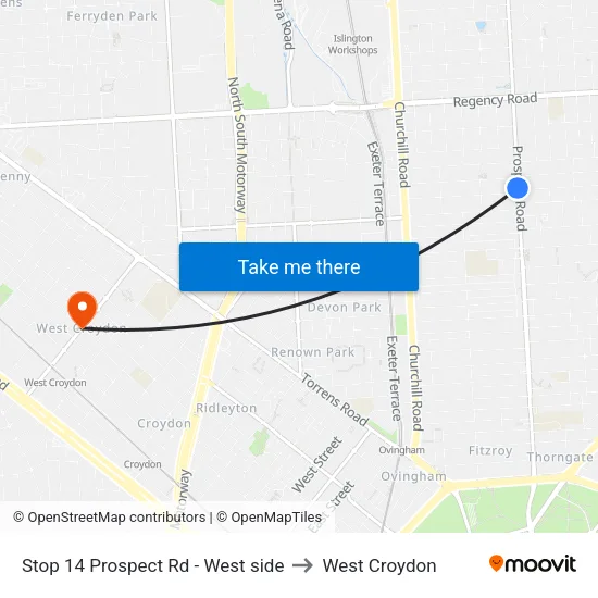 Stop 14 Prospect Rd - West side to West Croydon map