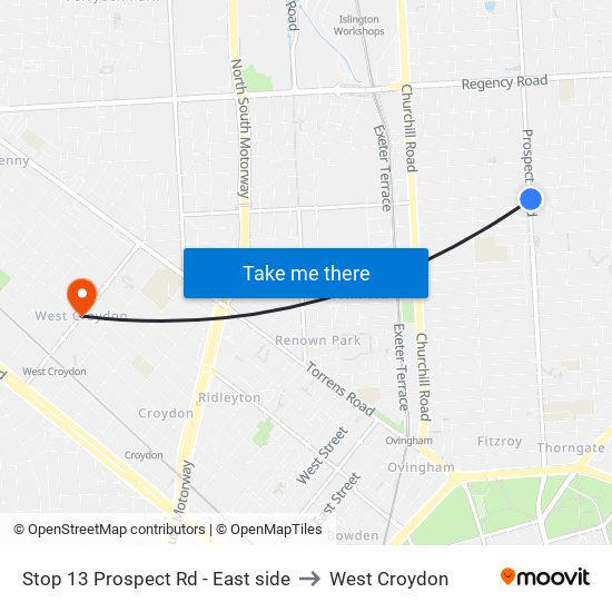 Stop 13 Prospect Rd - East side to West Croydon map