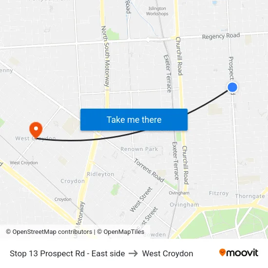Stop 13 Prospect Rd - East side to West Croydon map