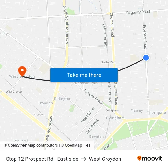 Stop 12 Prospect Rd - East side to West Croydon map