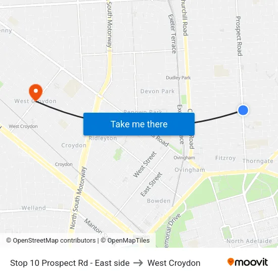 Stop 10 Prospect Rd - East side to West Croydon map