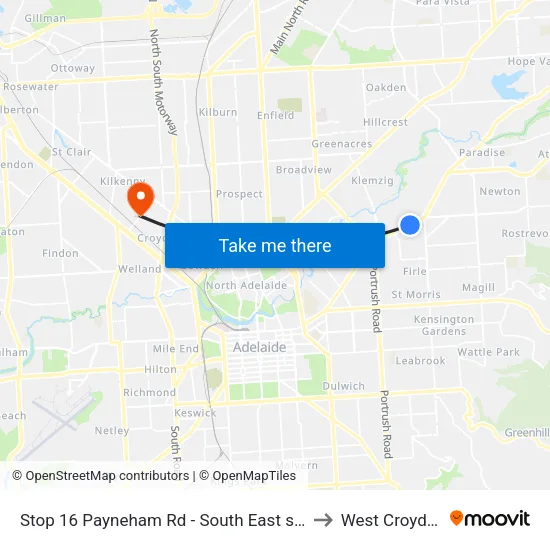 Stop 16 Payneham Rd - South East side to West Croydon map