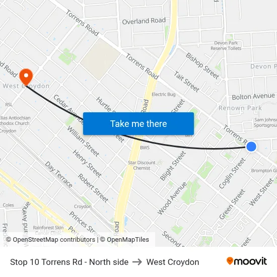 Stop 10 Torrens Rd - North side to West Croydon map