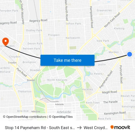 Stop 14 Payneham Rd - South East side to West Croydon map
