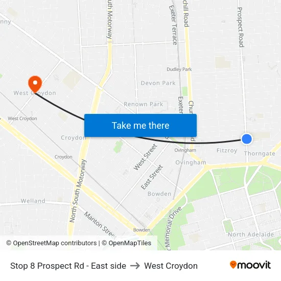 Stop 8 Prospect Rd - East side to West Croydon map