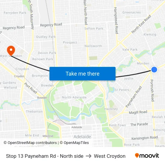 Stop 13 Payneham Rd - North side to West Croydon map