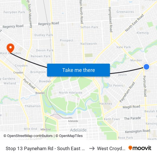 Stop 13 Payneham Rd - South East side to West Croydon map