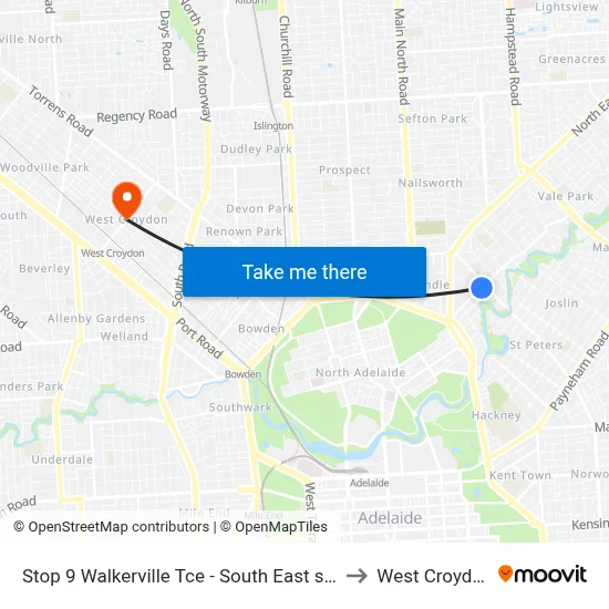 Stop 9 Walkerville Tce - South East side to West Croydon map