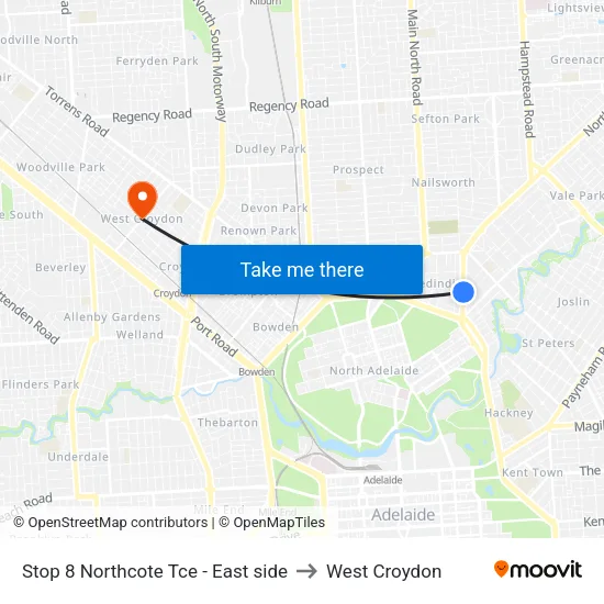 Stop 8 Northcote Tce - East side to West Croydon map