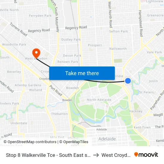 Stop 8 Walkerville Tce - South East side to West Croydon map