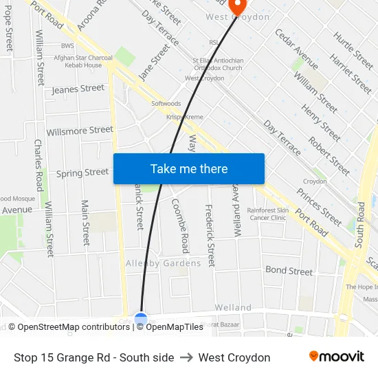 Stop 15 Grange Rd - South side to West Croydon map