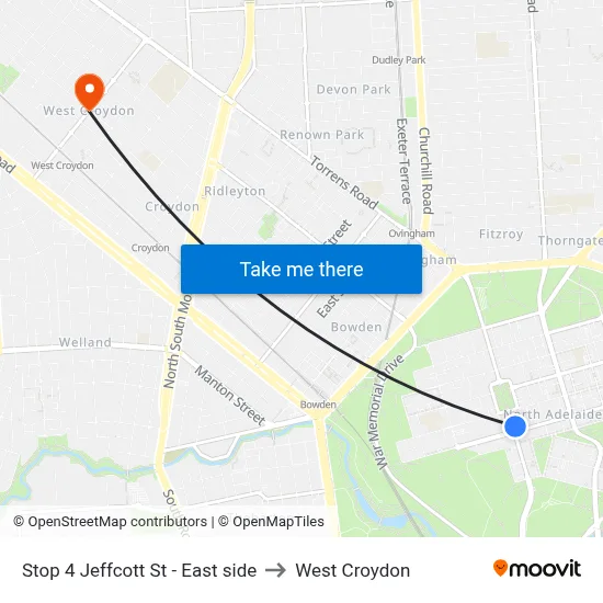 Stop 4 Jeffcott St - East side to West Croydon map