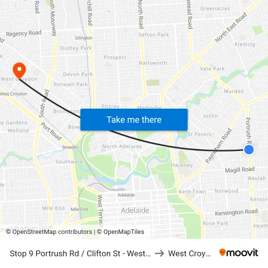 Stop 9 Portrush Rd / Clifton St - West side to West Croydon map