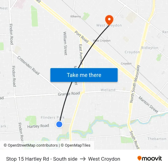 Stop 15 Hartley Rd - South side to West Croydon map