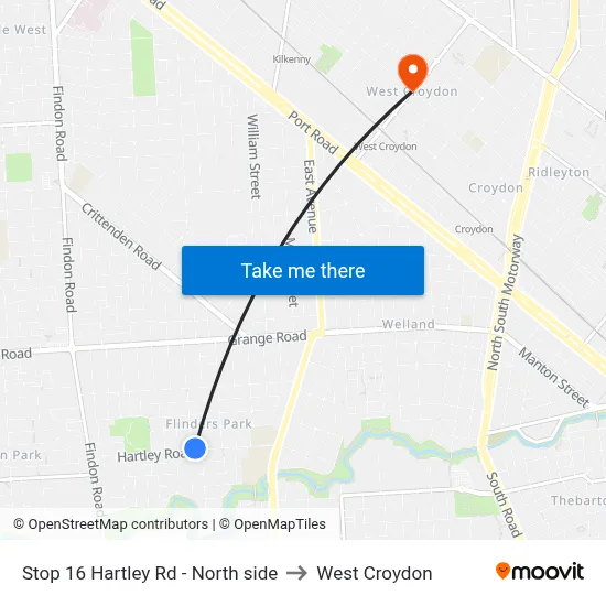 Stop 16 Hartley Rd - North side to West Croydon map