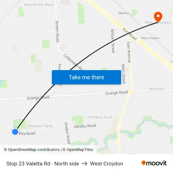 Stop 23 Valetta Rd - North side to West Croydon map