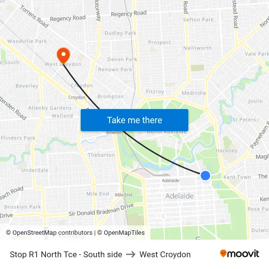 Stop R1 North Tce - South side to West Croydon map