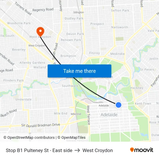 Stop B1 Pulteney St - East side to West Croydon map