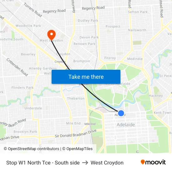 Stop W1 North Tce - South side to West Croydon map