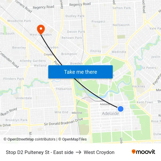 Stop D2 Pulteney St - East side to West Croydon map