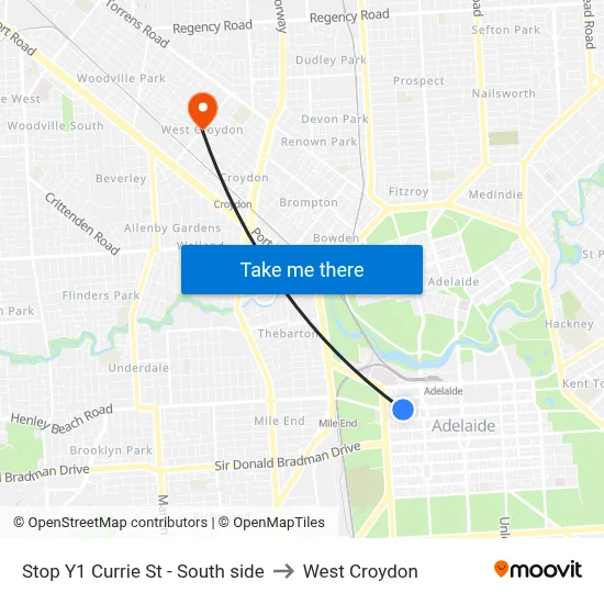 Stop Y1 Currie St - South side to West Croydon map