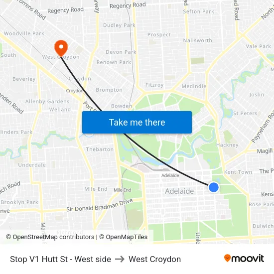 Stop V1 Hutt St - West side to West Croydon map