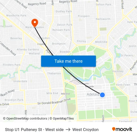 Stop U1 Pulteney St - West side to West Croydon map
