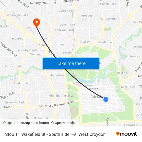 Stop T1 Wakefield St - South side to West Croydon map