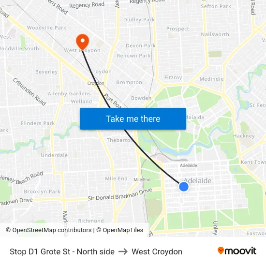 Stop D1 Grote St - North side to West Croydon map