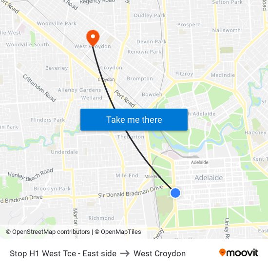 Stop H1 West Tce - East side to West Croydon map
