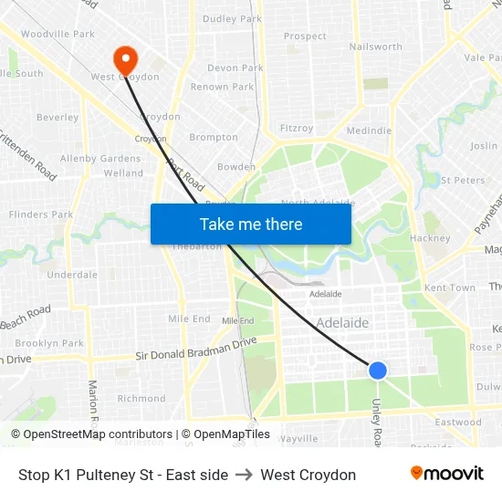 Stop K1 Pulteney St - East side to West Croydon map