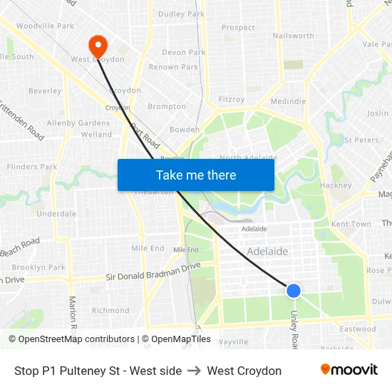 Stop P1 Pulteney St - West side to West Croydon map