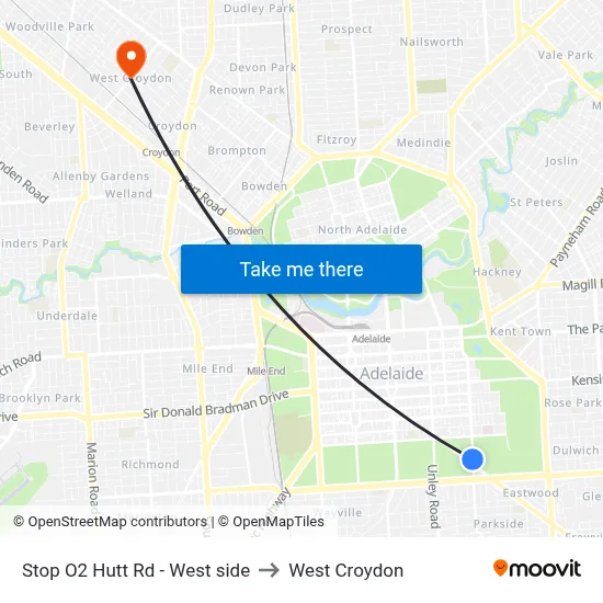 Stop O2 Hutt Rd - West side to West Croydon map