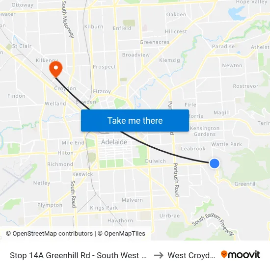 Stop 14A Greenhill Rd - South West side to West Croydon map