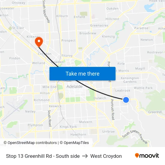 Stop 13 Greenhill Rd - South side to West Croydon map