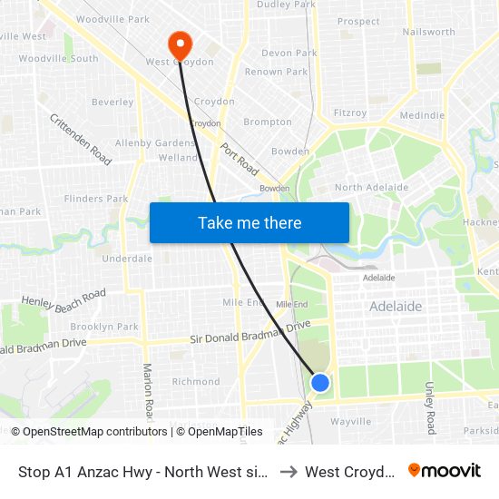 Stop A1 Anzac Hwy - North West side to West Croydon map