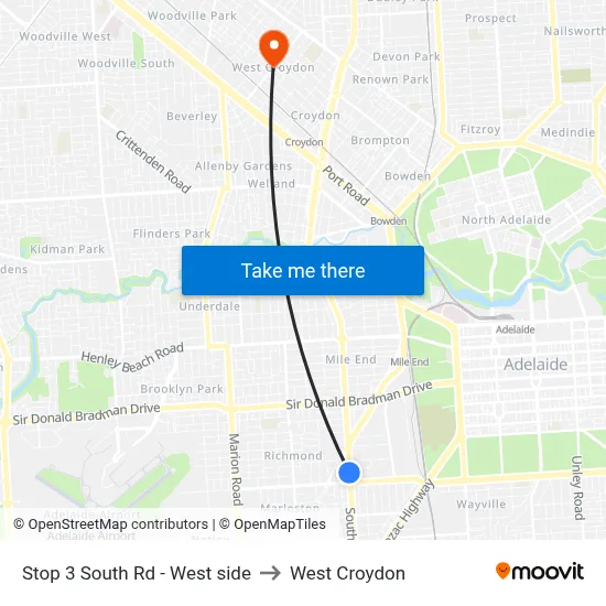 Stop 3 South Rd - West side to West Croydon map