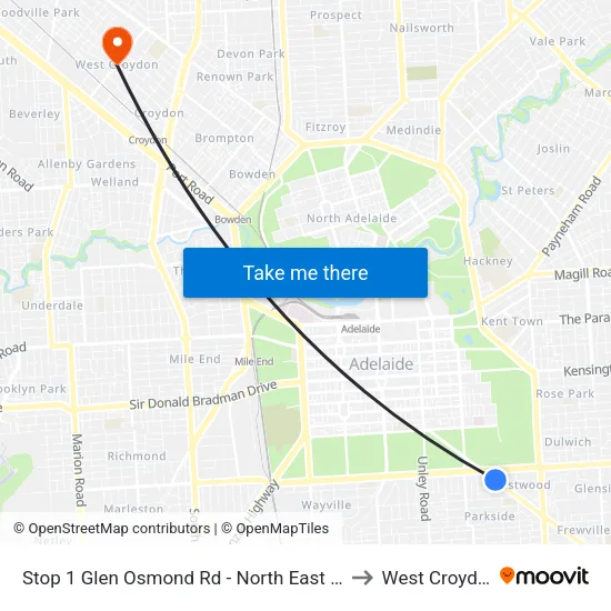 Stop 1 Glen Osmond Rd - North East side to West Croydon map