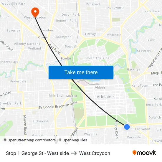Stop 1 George St - West side to West Croydon map