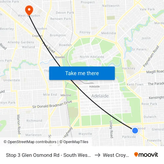 Stop 3 Glen Osmond Rd - South West side to West Croydon map