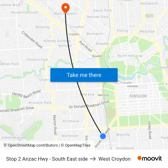 Stop 2 Anzac Hwy - South East side to West Croydon map
